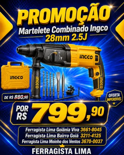 Martelete Combinado Ingco 28mm 2.5j 3,3KG Sds-plus 950w Cor Laranja
