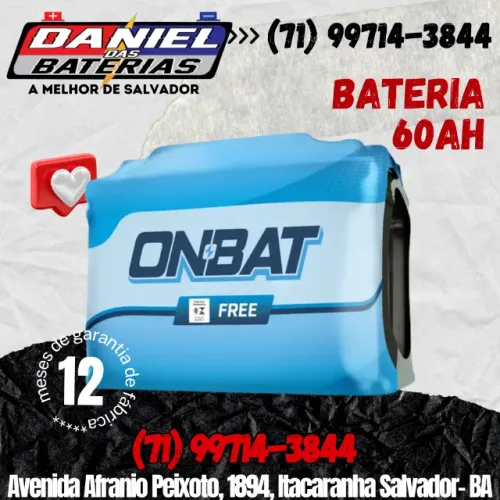 Bateria automotiva Onbat 60 ah, em Salvador, Bahia