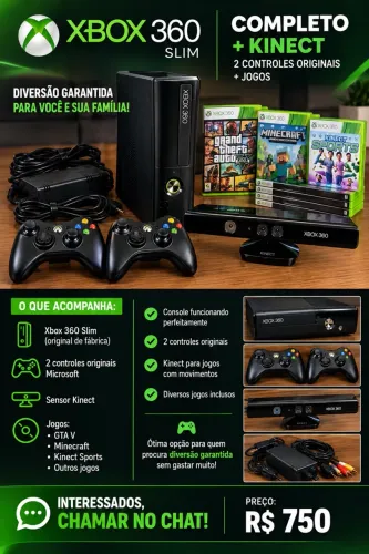 Vendo xbox 360 slim, bloqueado original contem gta V minecraft entre outros jogos