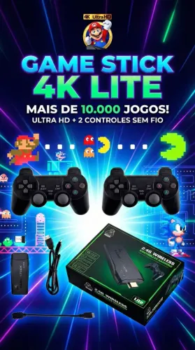 Vídeo game stick retrô 10 mil jogos e 2 controles