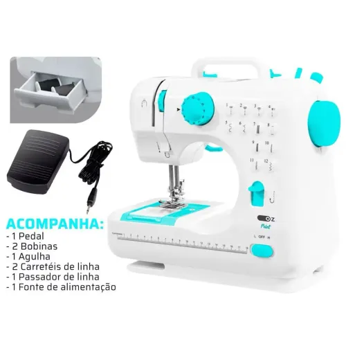 Máquina De Costura Reta Oz Sm1010 Portátil 12 Pontos Branca 110v/220v