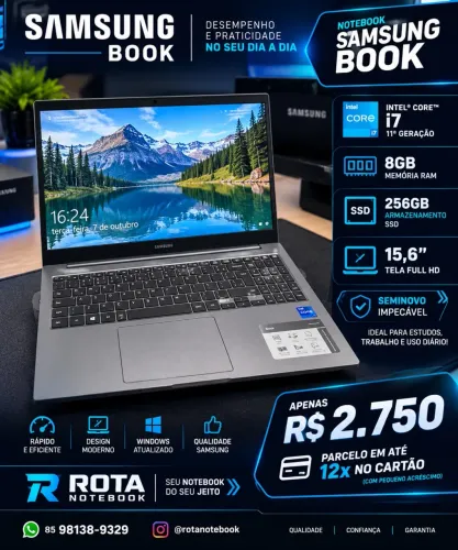Samsung Book i7 11ª Geração8GB RAM | SSD 256GB ? Tela 15,6? Full HD ?top