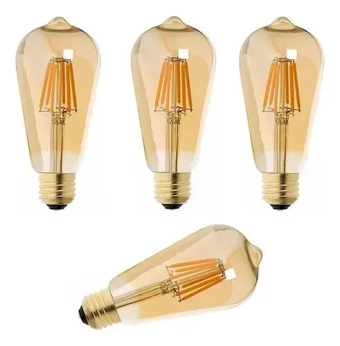 Kit de Lâmpadas Âmbar Filamento LED Retrô Vintage St64 - Kit com 4 lâmpadas