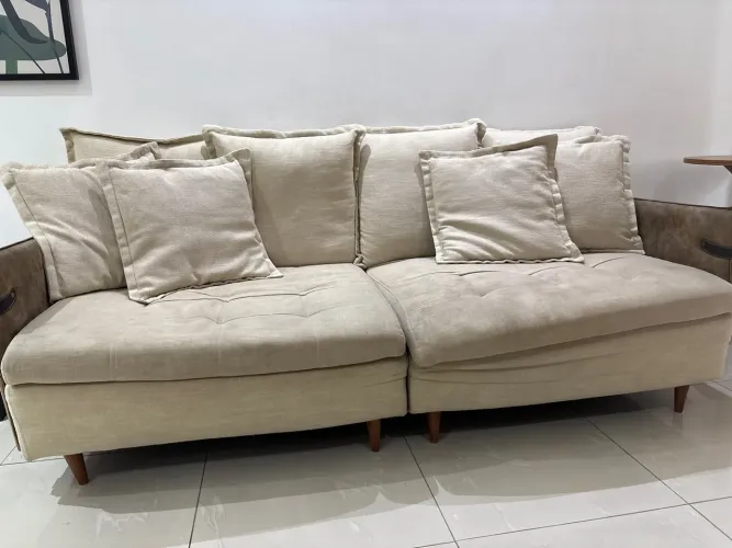 Sofá Retrátil e Reclinável em suede ou linho bege