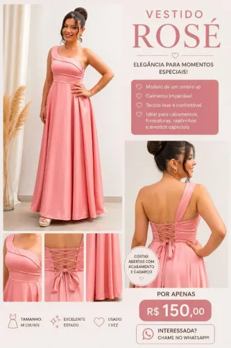 Vestido de Festa Elegante com Costas Abertas e Cadarço - Novo/Impecável