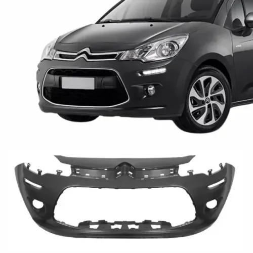 Parachoque Citroen C3 Novo 2013 à 2021 - Furo Farol Auxiliar - Preto Liso - TYG
