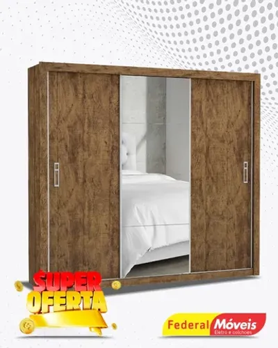 Guarda Roupa c/ Espelho 3 Portas 4 Gavetas Direto da Fabrica Promoção