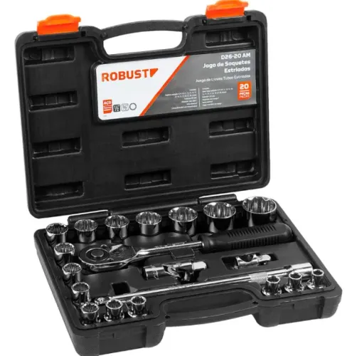 Jogo de Chave Soquete Estriado 1/2 8 a 32mm 20 Peças Robust