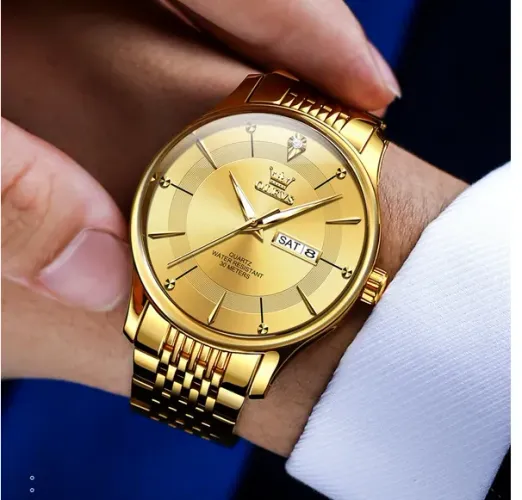 Relógio luxo dourado Olevs aço inoxidável