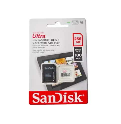 CARTÃO DE MEMORIA 256 GB MICRO SD COM ADAPTADOR SD CLASSE 10 100MBPS SANDISK ULTRA