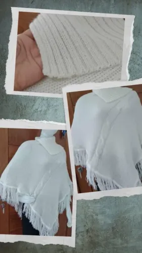 Poncho de tricô branco vintage