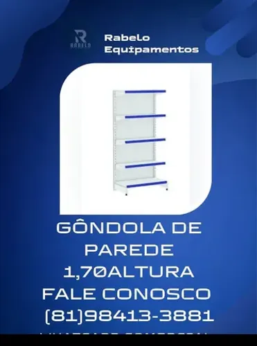 Gôndolas de parede de 1,70A com 5 bandejas em até 10x sem juros no cartão