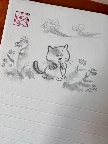 Papel de carta coreano com envelope - gatinho 