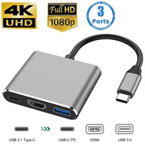 AdAptador USB Tipo-C 3 em 1Macbook, iPad e smartphone