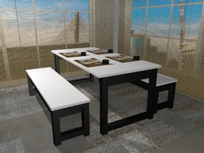 Mesa de Jantar Oak Wood. 2 Bancos: L120cm x P80cm x A80cm