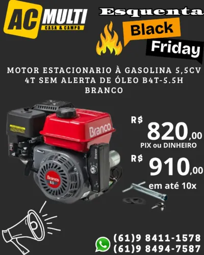 Motor estacionario à Gasolina 5,5CV 4T sem Alerta de Óleo B4T-5.5h Branco