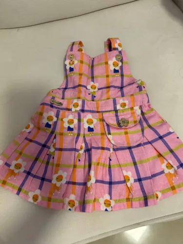 Vestido Infantil Xadrez com Estampa Floral Alphabeto