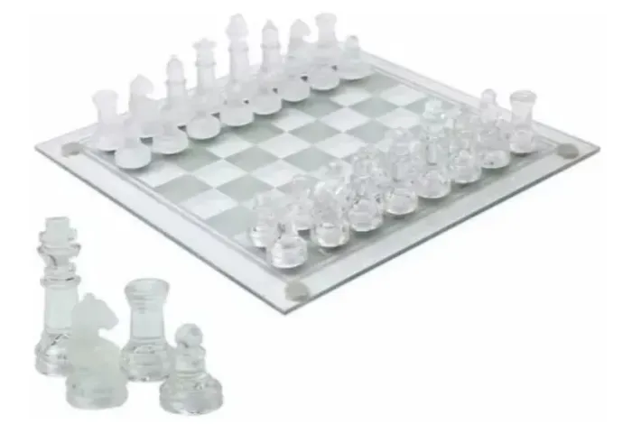 Tabuleiro De Xadrez De Vidro Luxo Jogo 35 X 35 Cm + 32 Peças