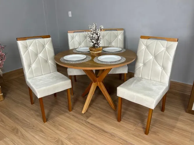 Mesa de Jantar Simpatia 1.08×1.08 Circular Com 4 cadeiras- Entrega Rápida