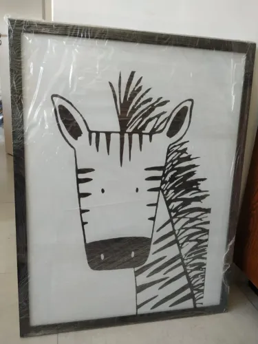 Coleção 3 Quadros Infantil Urso, Zebra e Girafa - 91cm altura x 71cm largura