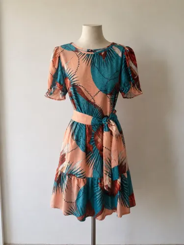 Vestido Feminino Estampado com Cinto/Faixa (P/M)