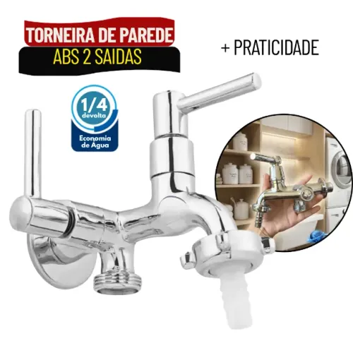 Torneira para Tanque e Máquina de Lavar 2 Saídas em ABS com Abertura 1/4 de Volta - SCS25