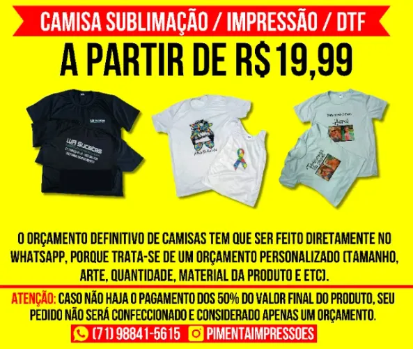 Camisa personalizada / estampada (DTF, sublimação, silk, bordada)
