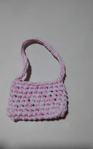 Bolsa de crochê Rosa com branco