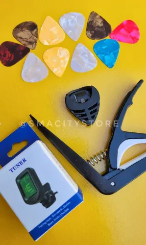 Kit Afinador Capotraste 10 Palhetas Violão Guitarra