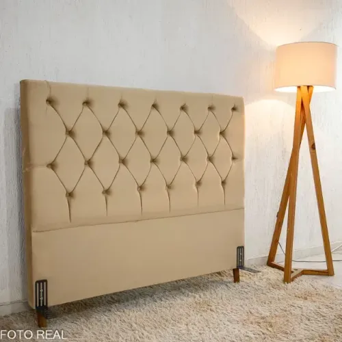 Cabeceira Casal Vitória Veludo Bege - Entrega Rápida! 