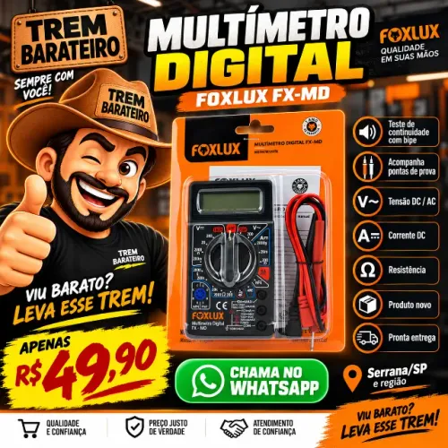 Multímetro Digital Foxlux FX-MD com Bipe - R$ 49,90