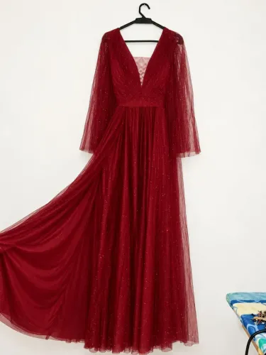 Vestido Longo de Festa Marsala com Brilho