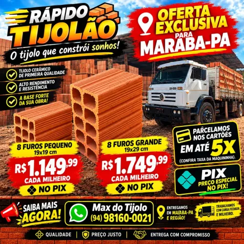 TIJOLO CERAMICO 8 FUROS