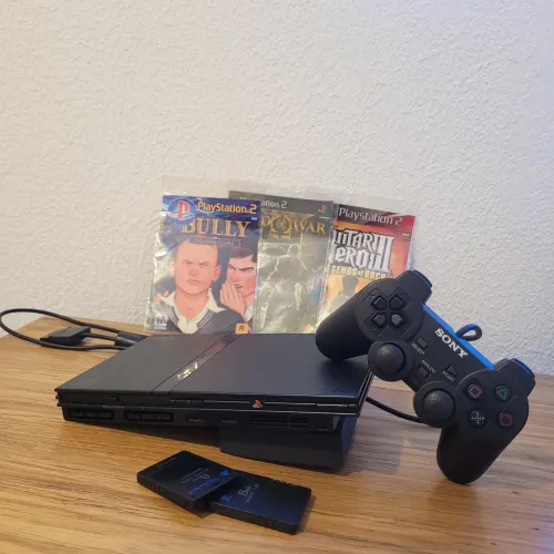 PS2 Slim Desbloqueado + 40 Jogos + 2 Memory Cards + Controle