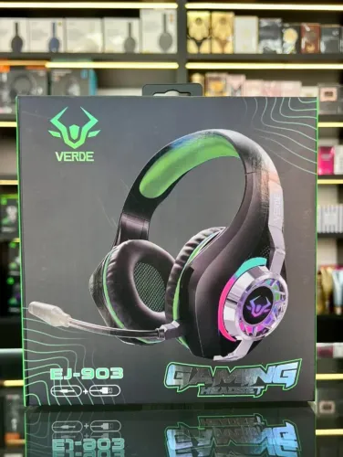 Headset Gamer Verde Ej-903 Microfone P2+ Led Rgb USB (Novo)