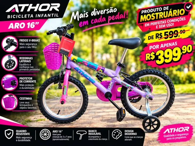 Bicicleta Infantil Athor Aro 16 Baby Girl cor Lilas