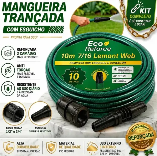 Mangueira Jardim 10m, 20m, 30m Com Esguicho Trançada 7/16 Anti Dobra