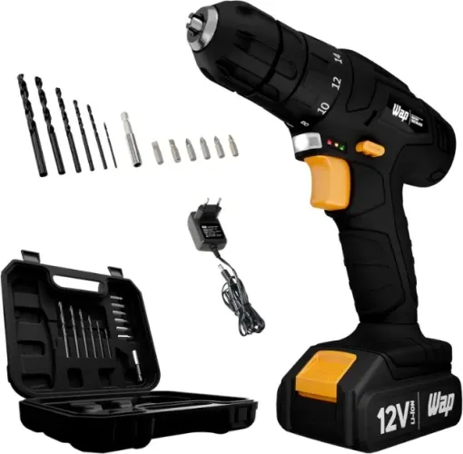 WAP Parafusadeira e Furadeira a Bateria Li-Ion 12V BPF 12K3 BLACK Carregador Bivolt MALETA
