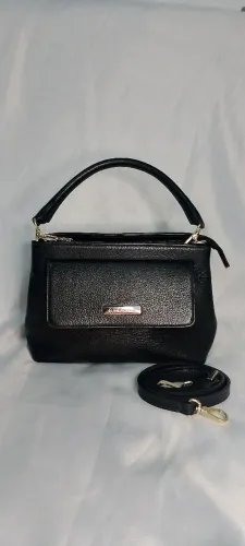 Bolsa de Couro legítimo Santa Marinella SM 2946 Cor preto com duas alças 