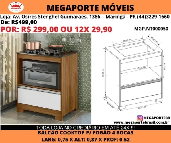 BALCÃO DE COOKTOP 4 BOCAS