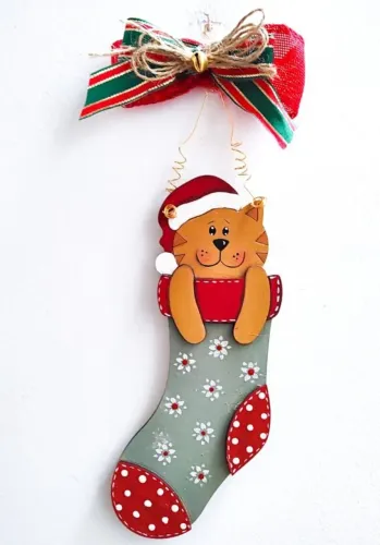 enfeite de porta natal gato gatinho bota pintado à mão