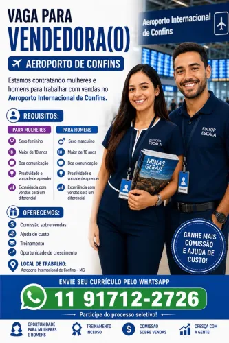Vagas para promotor de vendas, no Aeroporto de Confins. Início Imediato !!