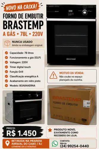 Forno de Embutir Brastemp 78L a Gás Preto 220V Nunca usado na Caixa