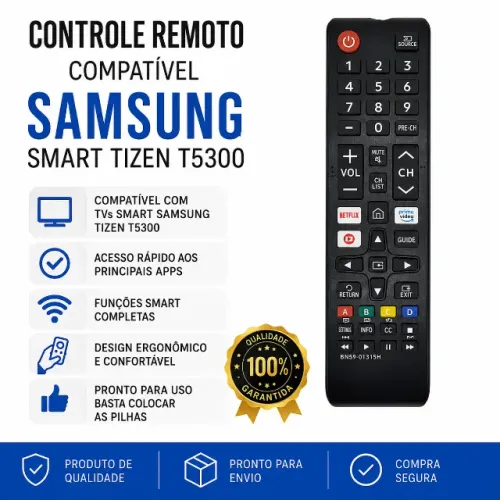 Controle Remoto Compatível Tv Samsung Smart Tizen T5300