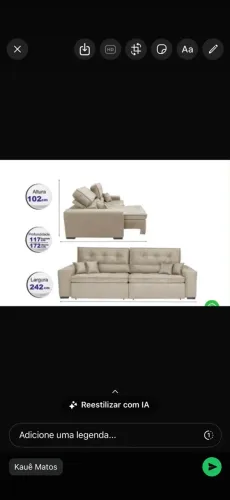 Sofá Grande Bege com Porta-Copos - R$ 900