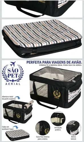 São pet Bolsa Aerial para transporte de cães e gatos em Avião (43x31 5x20 cm) preta