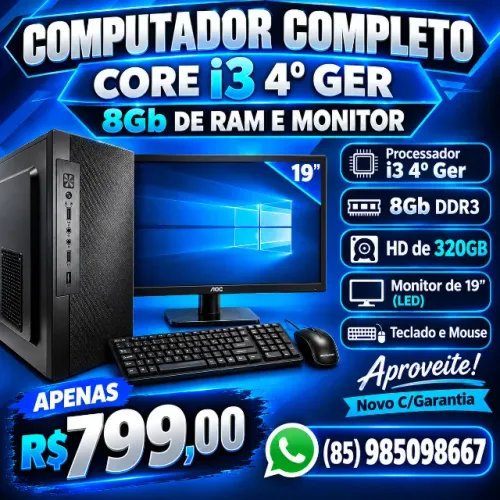 Computador Completo intel Core i3 4º Geração/Hd/Monitor/Teclado e mouse