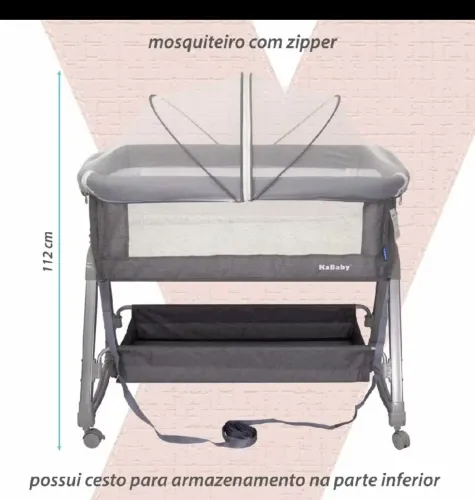 Berço portátil Moisés com balanço e mosqueteiro kababy