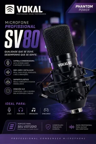 Microfone Condensador USB Vokal SV80