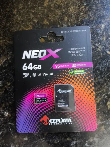 Cartão de Memória MicroSD 64GB KeepData NeoX (Classe 10 / U3 / V30) - Novo Lacrado